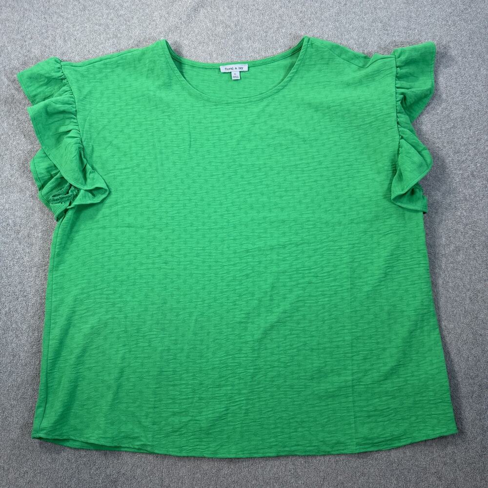 Floral & Ivy Women's X-Large Green Flutter Sleeve Textured Blouse Top Ruffle